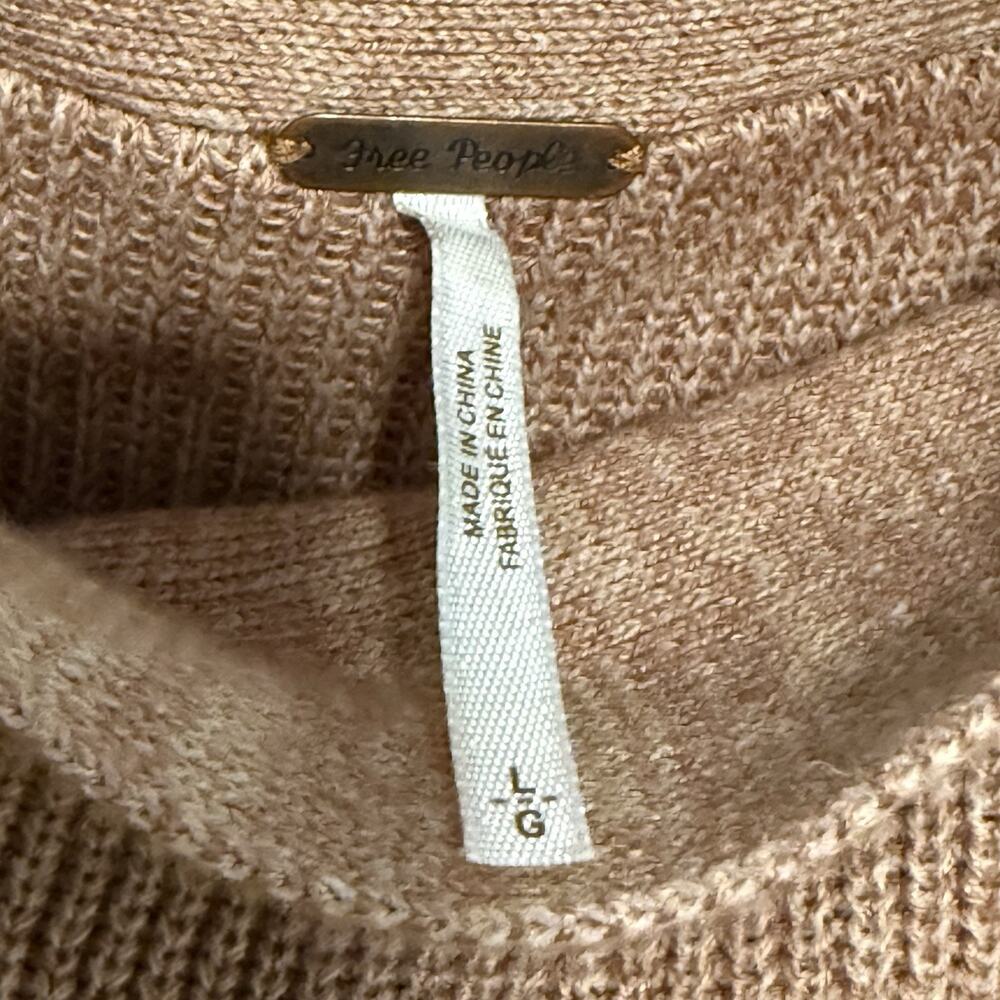 Free People Alana Pullover Off Shoulder Sweater Brown SIZE LARGE Oversize Linen - Picture 7 of 9